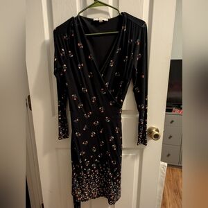 LOFT Black Floral Long Sleeve Dress